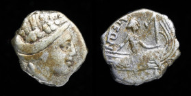 EUBOEA, Histiaia, 3rd to 2nd c. BCE, AR Tetrobol. 1.38g, 12mm.
Obv: Head of Maenad/Histiaia right, wearing vine-wreath. 
Rev: IΣTIAI / EΩN, Nymph Hist...