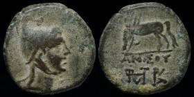 PONTOS, Amisos: Mithridates VI (105-65 BCE), AE23, issued c. 85-65 BCE. 10.4g, 22.6mm.
Obv: Helmeted head of Perseus right. 
Rev: Pegasos grazing left...