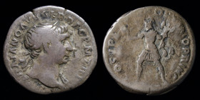 Trajan (98-117) AR denarius, issued 103-111. Rome, 3.02g, 18.5mm. 
Obv: IMP TRAIANO AVG GER DAC P M TR P COS V P P; laureate bust right, drapery on le...