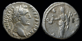 Antoninus Pius (138-161) AR denarius, issued 145-147. Rome, 3.43g, 18mm.
Obv: ANTONINVS AVG PIVS P P TR P XVI; laureate head of Antoninus Pius right
R...