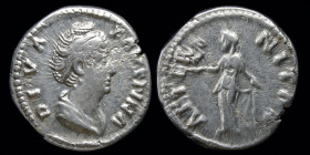Diva Faustina I, AR denarius, issued under Antoninus Pius, after 141. Rome, 3.11g. 
Obv: DIVA FAVSTINA, draped bust right
Rev: AETERNITAS, Aeternitas ...