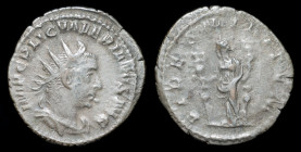 Valerian I (253-260) AR antoninianus. Rome, 2.80g, 22mm.
Obv: IMP C P LIC VALERIANVS AVG; Bust of Valerian, radiate, draped, facing right.
Rev: FIDES ...