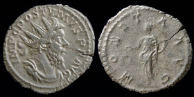 Postumus (260-269) Antoninianus, Trier, issued 263-5. 3.32g, 22mm. 
Obv: Radiate, draped and cuirassed bust right
Rev: Moneta standing left, holding s...