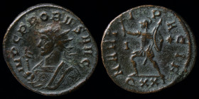 Probus (276-282) Antoninianus, issued 281. Ticinum, 3.38g, 22mm.
Obv: IMP C PROBVS AVG; radiate bust left, wearing imperial mantle, and holding eagle-...