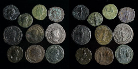 Third century Roman group (10 coins): includes Caracalla limes denarius, Trebonianus Gallus antoninianus, 4 Gallienus antoninianii (incl. hippocamp), ...