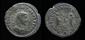 Diocletian (284-305), Antoninianus, issued 285. Antioch, 6th officina, 3.44g, 22.5mm. 
Obv: IMP C C VAL DIOCLETIANVS P F AVG, radiate, draped, and cui...