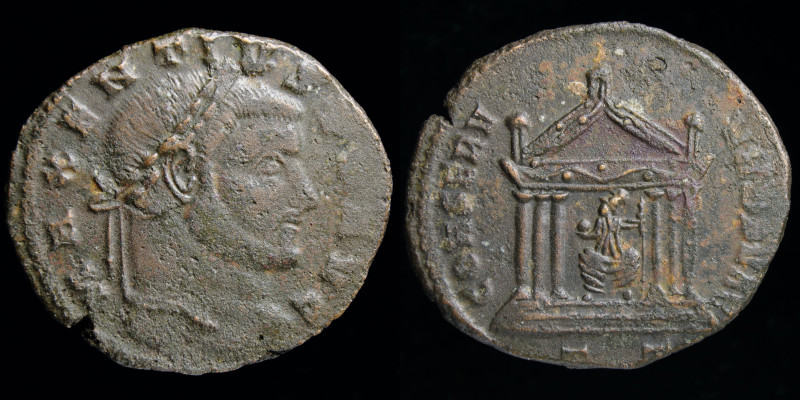 Maxentius (307-312), AE follis. Ticinum, 6.69g.
Obv: MAXENTIVS P F AVG; Laureate...
