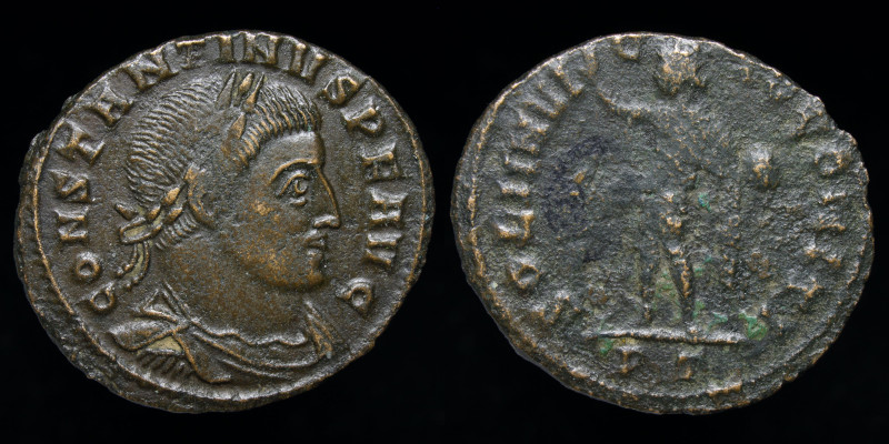 Constantine I 'the Great' (307-337) AE follis. Ticinum, 3.36g, 22.5mm.
Cuirassed...