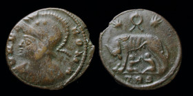 Roma Commemorative, issued 333-334 under Constantine I, AE follis. Trier (2nd officina), 2.57g. 
Obv: VRBS ROMA, helmeted and mantled bust of Roma lef...