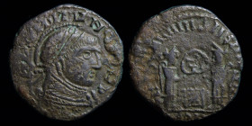 Contemporary imitation of Constantine I ‘The Great’ (307-337), AE 3, copying Siscia issue of c. 320. 3.09g, 18mm.
Obv: Pseudo-legend; helmeted and cui...