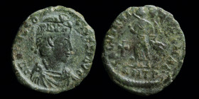 Theodosius I (379-395) AE4. Antioch, 1.51g, 14mm.
RIC IX Antioch 67b/70a, Esty type 39
Neat double strike, with “P AVG” on Theodosius’s head.
