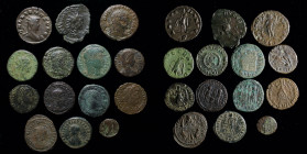 Late Roman group (14 coins): includes Gallienus (Laetitia Milan; scarce), Tetricus II (nice!), Divus Claudius II, various Constantine & Caesars, Licin...