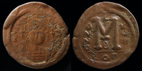 Justinian I (527-565) AE follis, issued 544-5 (year 18). Constantinople, 18.88g, 34-37mm.
Obv: Bust facing.
Rev: Large M, ANNO XЧIII flanking, Δ below...