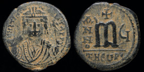 Maurice Tiberius (582-602) AE follis, dated RY 5 (586/7). Antioch, 12.24g, 30mm. 
Obv: ΠNSTINCO??MTAPPY; Crowned facing bust of Maurice, wearing consu...