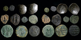 Byzantine group (11 coins): includes Justinian pentanummium, Justin II follis and pentanummium, Heraclius follis, Arab-Byzantine fals, Leo VI follis, ...