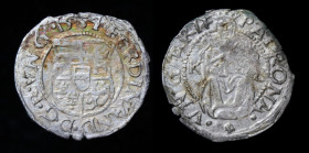 HUNGARY: Ferdinand I (1526-1564), AR Denier, issued 1554. Kremnitz Mint, 0.44g, 15mm.
Obv: FERDINAND· D·G·R· VNG· 1554·; Coat of arms.
Rev: PATRONA· *...