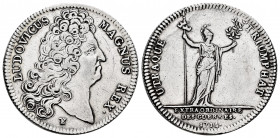 France. Louis XIV. Jeton. 1714. (Feuardent-750). Rev.: Allegorical female figure with lance and olive branch. UTRAQUE TRIUMPHAT / EXTRA ORDINARIE DES ...