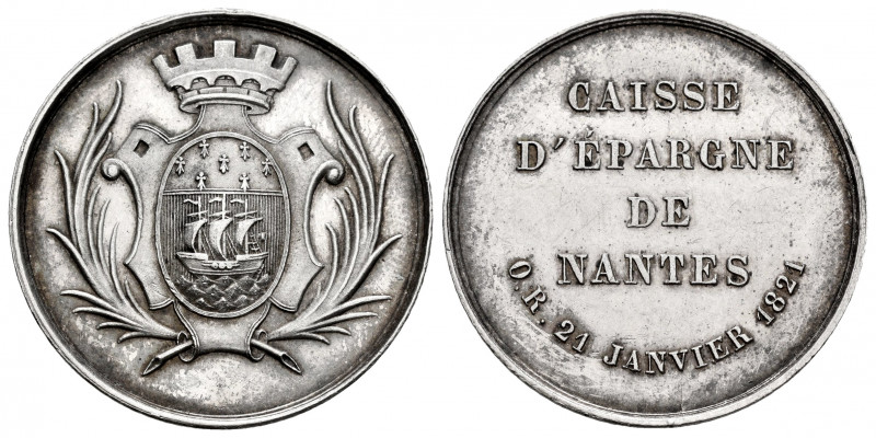 France. Jeton. 1821. Rev.: CAISE D'EPARGNE DE NANTES. Ag. 8,86 g. AU. Est...25,0...