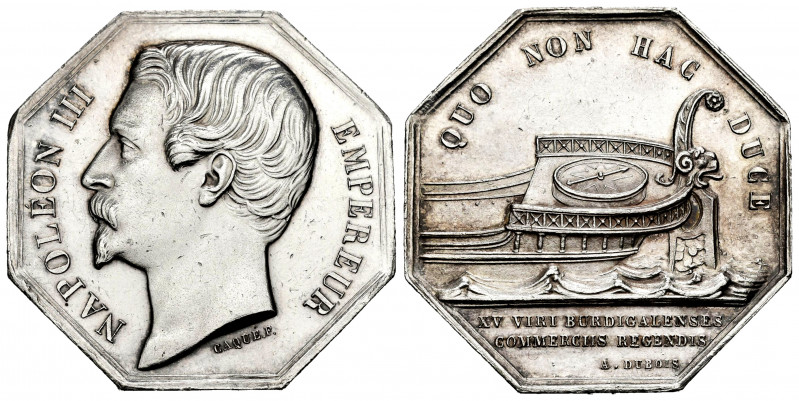 France. Napoleon III. Jeton. Rev.: QUO NON HAC DUCE / XV VIRI BUDIGALENSES COMER...