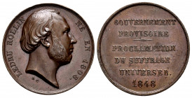 France. Medal. 1848. Anv.: LEDRU ROLLIN A PARIS IN 1808. Rev.: GOUVERNEMENT / PROVISOIRE - PROCLAMATION / DU SUFFRAGE / UNIVERSEL. / 1848 . Ae. 10,43 ...