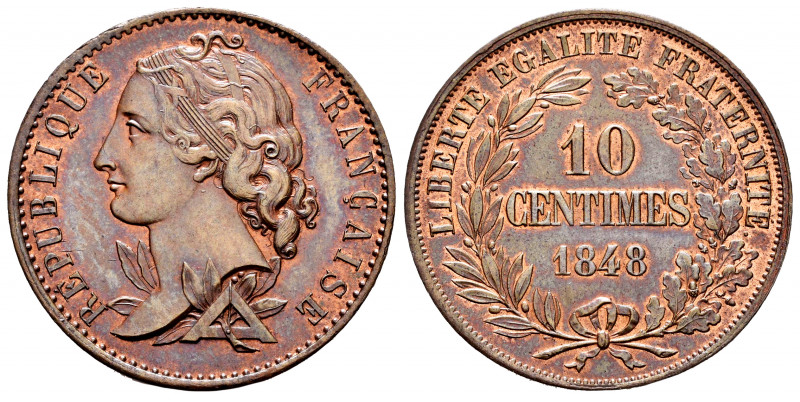France. II Republic. 10 centimes. 1848. (Km-PnB47). Ae. 13,59 g. Piedfort CU Ess...