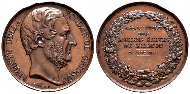 France. Medal. 1852. Anv.: AUGUSTE BELLA - FONDATr. DE GRIGNON. Head to right, b...