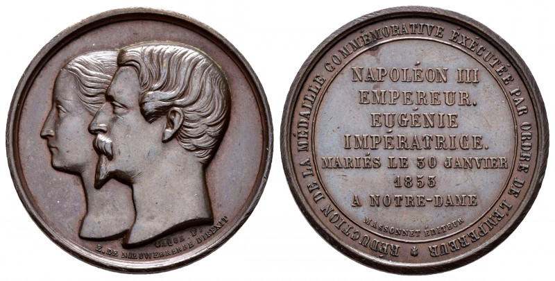 France. Napoleon III. Medal. 1853. (Collignon-1581). Ae. 11,18 g. Wedding with E...
