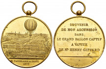 France. Medal. 1878. Anv.: Aerial view of Paris over which a balloon flies, in exergue PANORAMA DE PARIS 1878. Rev.: SOUVENIR/ DE MON ASCENSION/ DANS/...