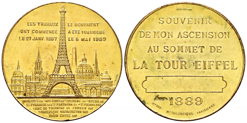France. Medal. 1889. Ae. 41,67 g. Souvenir of the ascent to the peak of the Eiff...
