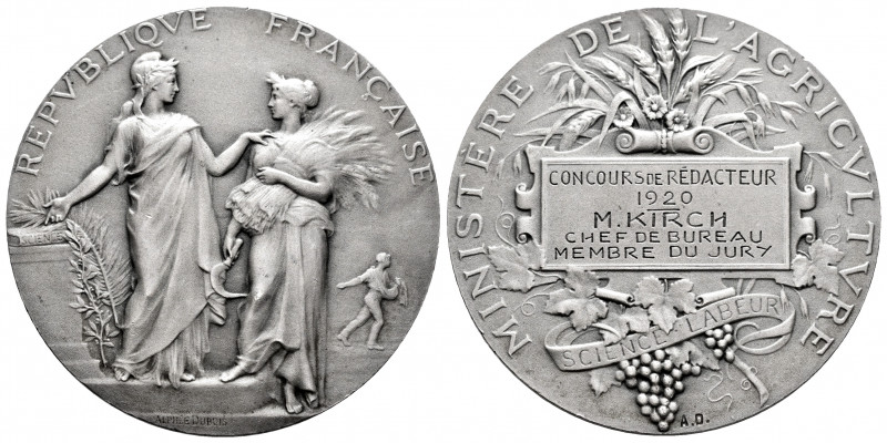 France. Medal. 1920. Paris. Ag. 37,01 g. Department of agriculture. 41mm. AU. Es...