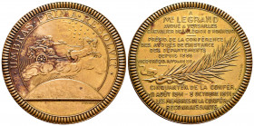 France. Medal. Anv.: UMBRAS PRIMA RESOLVIT. The chariot of the Aurora going right above the clouds; at the bottom a part of the globe; below the signa...
