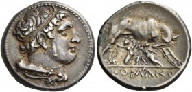 Didrachm, Neapolis (?) after 276, AR 7.27 g. Head of Hercules r., hair bound with ribbon, with club and lion’s skin over shoulder. Rev. She-wolf r., s...