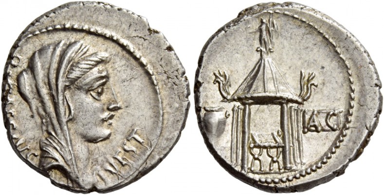 Q. Cassius Longinus. Denarius 55, AR 4.08 g. Q·CASSIVS – VEST Veiled head of Lib...
