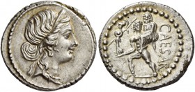 C. Iulius Caesar. Denarius, Asia 48-47, AR 3.87 g. Diademed head of Venus r. Rev. CAESAR Aeneas advancing l., carrying palladium in r. hand and Anchis...