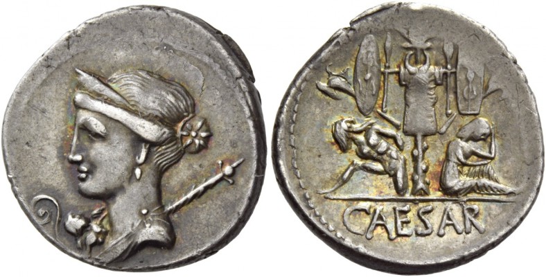 C. Iulius Caesar. Denarius, Spain 46-45, AR 4.07 g. Diademed and draped bust of ...