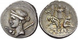 C. Iulius Caesar. Denarius, Spain 46-45, AR 4.07 g. Diademed and draped bust of Venus l., with star in hair and Cupid perched on shoulder. In l. field...