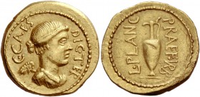C. Iulius Caesar and L. Munatius Plancus. Aureus 45, AV 8.11 g. C·CAES – DIC·TER Draped bust of Victory r. Rev. L·PLANC – PRAEF·VRB Jug. Babelon Julia...