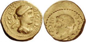 C. Iulius Caesar and L. Munatius Plancus. Brockage aureus circa 45, AV 8.05 g. C·CAES – DIC·TER Draped bust of Victory r. Rev. Same type incuse. Cf. B...