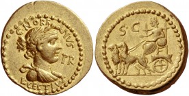 L. Cestius and C. Norbanus. Aureus January-April 43, AV 8.09 g. C·NORBANVS / L·CESTIVS Draped bust of Sibyl r.; in r. field, PR. Rev. Cybele on throne...
