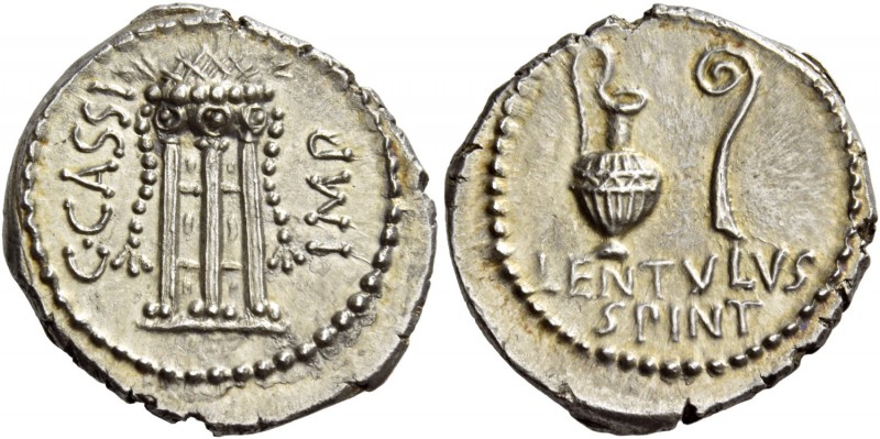 C. Cassius and Lentulus Spint. Denarius, mint moving with Brutus and Cassius 43-...