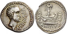 Cn. Domitius Ahenobarbus. Denarius, mint moving with Cn. Domitius Ahenobarbus 41-40, AR 3.64 g. AHENOBAR Male head r., slightly bearded. Rev. CN·DOMIT...