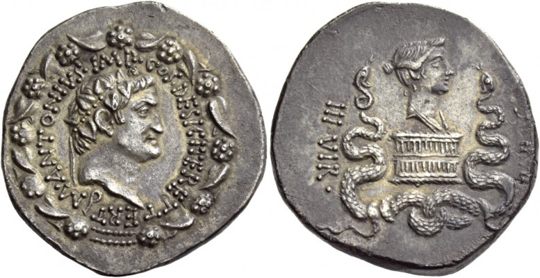 Marcus Antonius. Cistophoric tetradrachm, Ephesus (?) 39, AR 12.15 g. M·ANTONIVS...