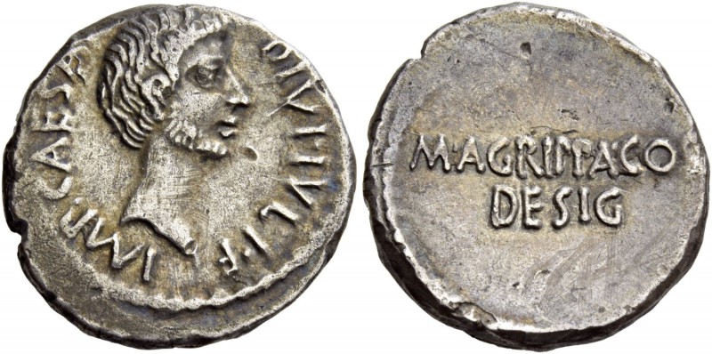 C. Caesar Octavianus and M. Agrippa. Denarius, mint moving with Octavian 38, AR ...