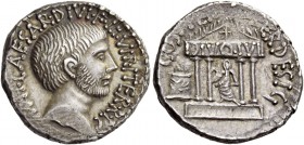 C. Caesar Octavianus. Denarius, mint moving with Octavian 36, AR 3.96 g. IMP·CAESAR·DIVI·F·III· VIR·ITER·R·P·C Head of Octavian r., slightly bearded. ...