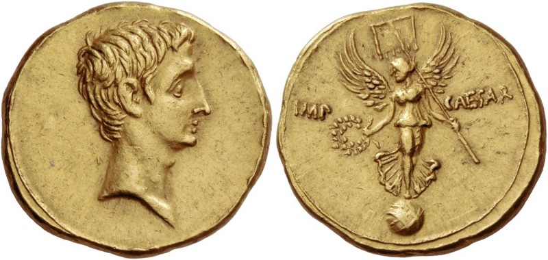 Octavian, 32 – 27 BC. Aureus, Brundisium and Roma (?) 29-27 BC, AV 8.09 g. Bare ...