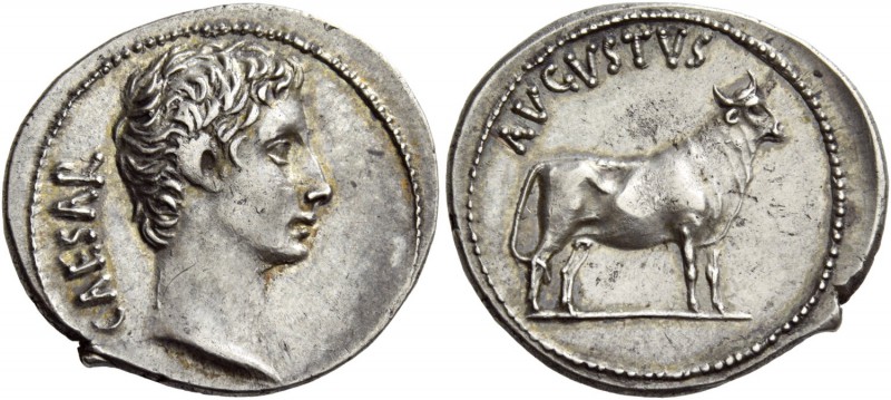 Octavian as Augustus, 27 BC – 14 AD. Denarius, Samos circa 21-20 BC, AR 2.94 g. ...
