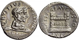 Octavian as Augustus, 27 BC – 14 AD. Q. Rustius. Denarius circa 19 BC, AR 3.73 g. Q·RVSTIVS – FORTVNAE Jugate busts r. of Fortuna Victrix and Fortuna ...