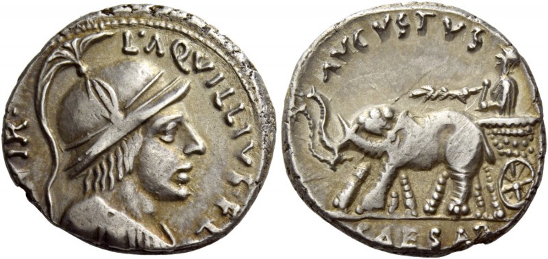 Octavian as Augustus, 27 BC – 14 AD. L. Aquillius Florus. Denarius circa 19 BC, ...