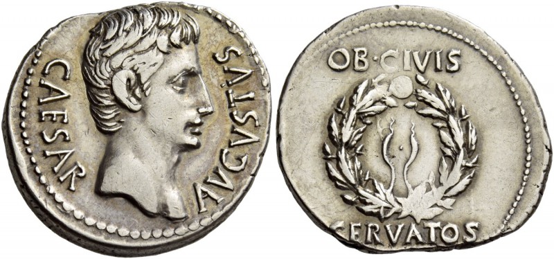 Octavian as Augustus, 27 BC – 14 AD. Denarius, Colonia Patricia (?) circa 19 BC,...