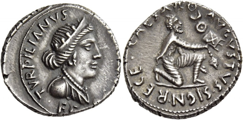 Octavian as Augustus, 27 BC – 14 AD. P . Petronius Turpilianus. Plated denarius ...